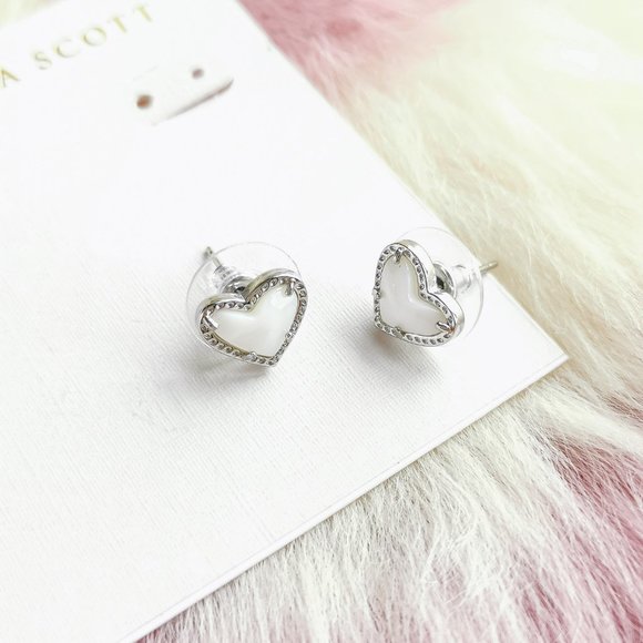 Silver Ari Ivory Mother-Of-Pearl Stud Earrings - Picture 2 of 3